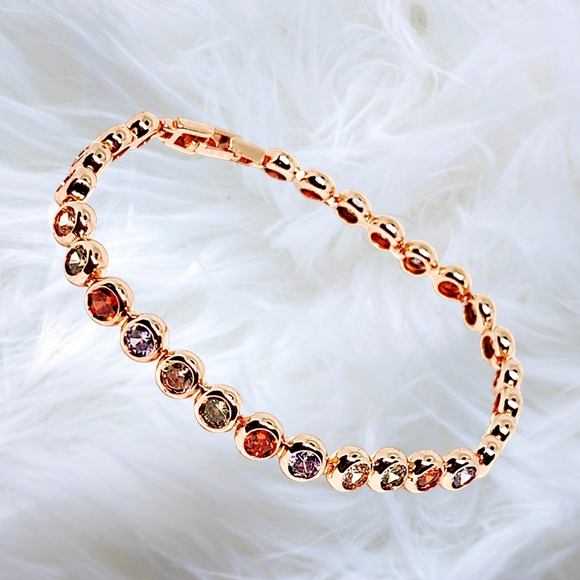 Rose Gold Overlay over German Silver Bracelet with Multicolor Sapphires - Picture 2 of 8